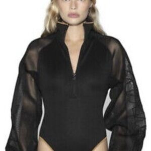Chic Black Sheer Sleeve Bodysuit